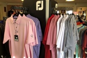 Golf polos in the shop.